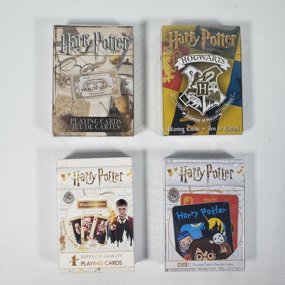 LOT OF 4 WIZARDING WORLD HARRY POTTER HOGWARTS WADDINGTONS CHIBI PLAYING CARDS